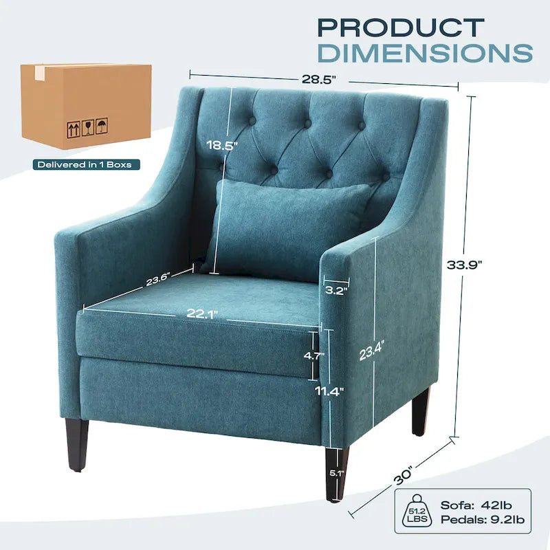 Living Room Chairs, Accent Armchair with lumbar pillow, Elegant Bedroom Reading Chair, Mid-Century Upholstered Sofa Chair