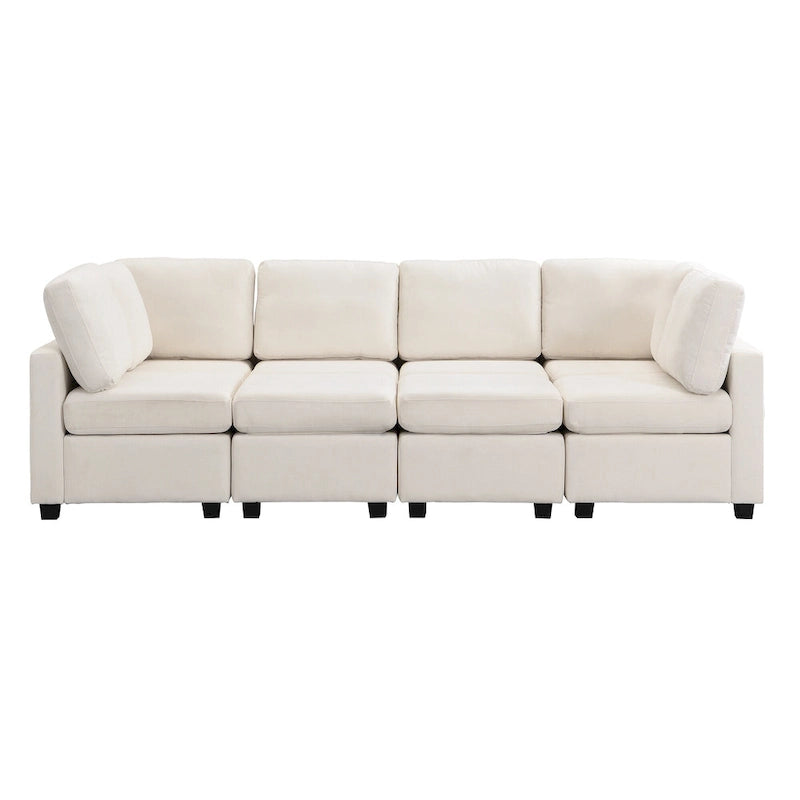 103 Sectional Sofa Couch Sofa Bed U-shaped Sofa with Two Movable Ottoman and Three USB Ports for Living Room, Beige