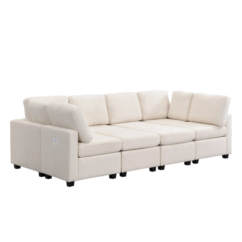 103 Sectional Sofa Couch Sofa Bed U-shaped Sofa with Two Movable Ottoman and Three USB Ports for Living Room, Beige
