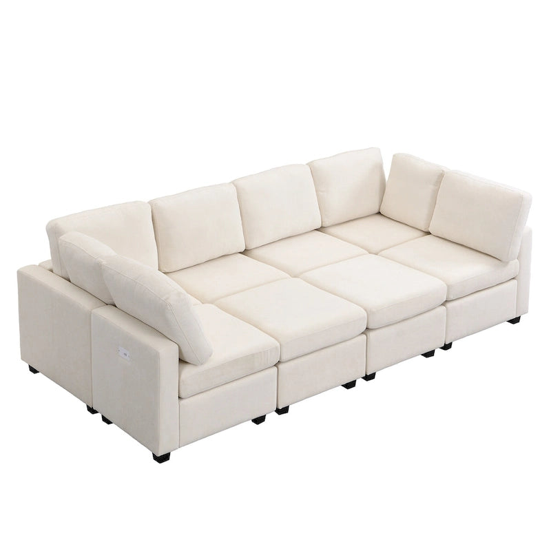 103 Sectional Sofa Couch Sofa Bed U-shaped Sofa with Two Movable Ottoman and Three USB Ports for Living Room, Beige