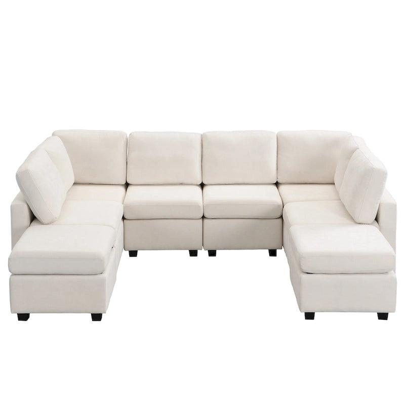 103 Sectional Sofa Couch Sofa Bed U-shaped Sofa with Two Movable Ottoman and Three USB Ports for Living Room, Beige