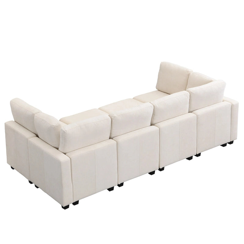103 Sectional Sofa Couch Sofa Bed U-shaped Sofa with Two Movable Ottoman and Three USB Ports for Living Room, Beige