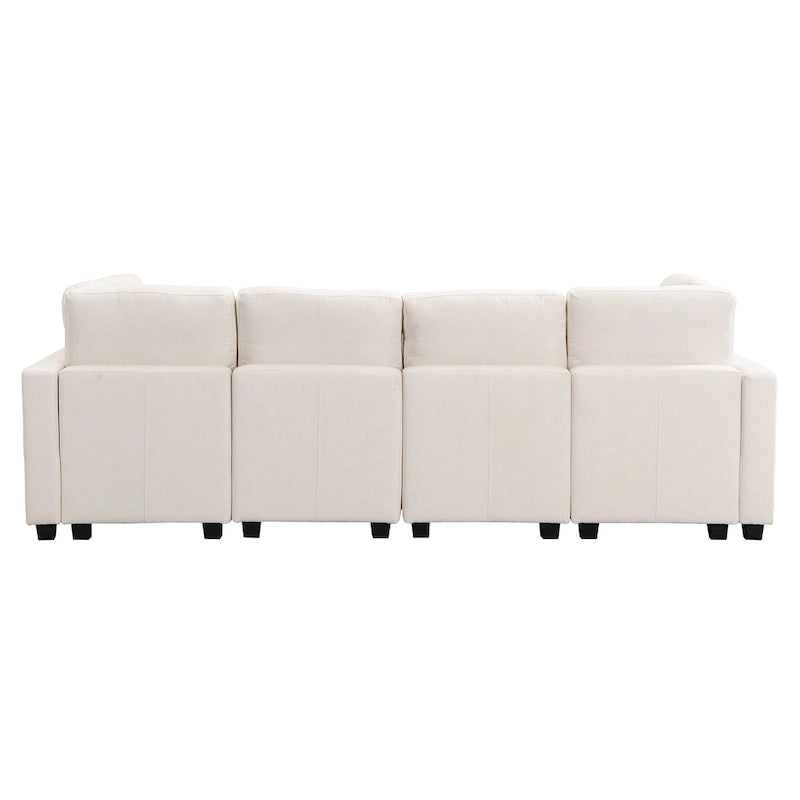 103 Sectional Sofa Couch Sofa Bed U-shaped Sofa with Two Movable Ottoman and Three USB Ports for Living Room, Beige