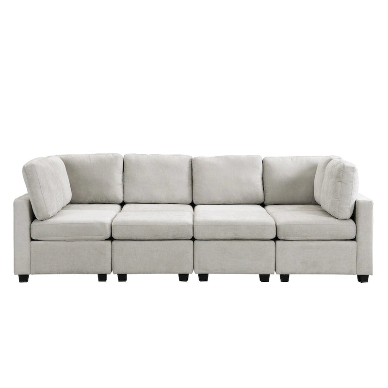 103 Sectional Sofa Couch Sofa Bed U-shaped Sofa with Two Movable Ottoman and Three USB Ports for Living Room, Beige