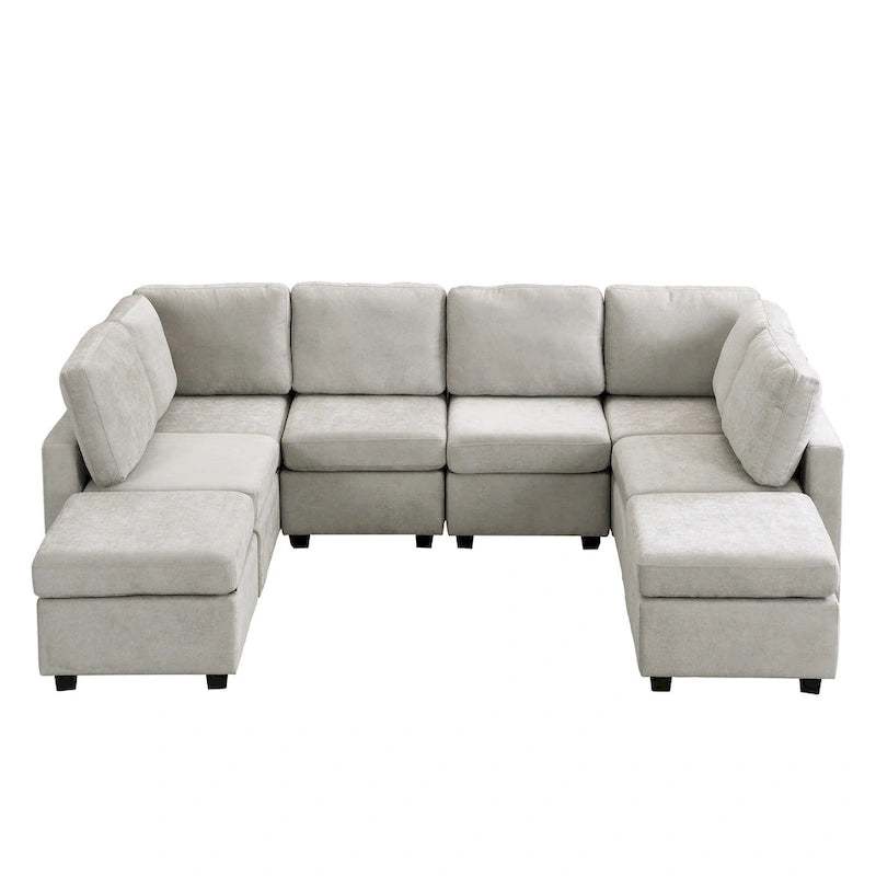 103 Sectional Sofa Couch Sofa Bed U-shaped Sofa with Two Movable Ottoman and Three USB Ports for Living Room, Beige