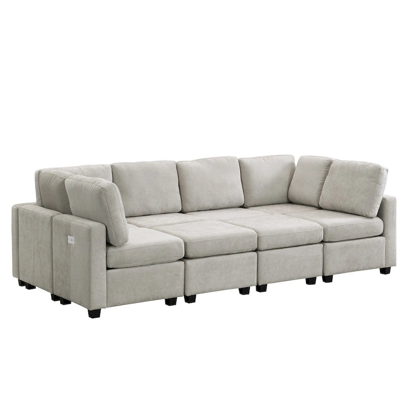 103 Sectional Sofa Couch Sofa Bed U-shaped Sofa with Two Movable Ottoman and Three USB Ports for Living Room, Beige