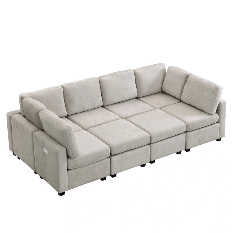 103 Sectional Sofa Couch Sofa Bed U-shaped Sofa with Two Movable Ottoman and Three USB Ports for Living Room, Beige