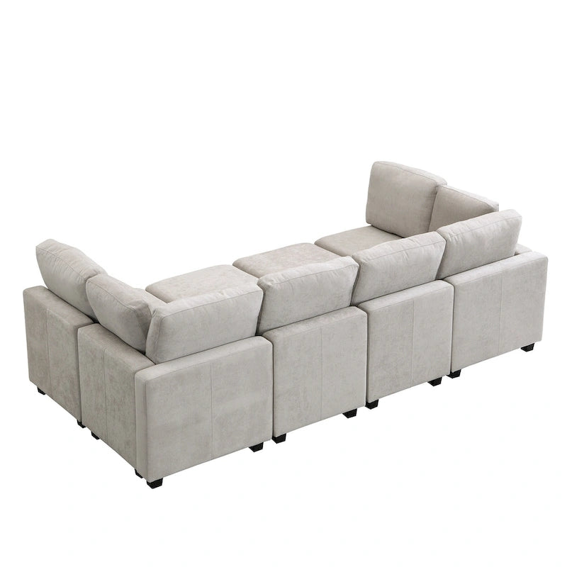 103 Sectional Sofa Couch Sofa Bed U-shaped Sofa with Two Movable Ottoman and Three USB Ports for Living Room, Beige