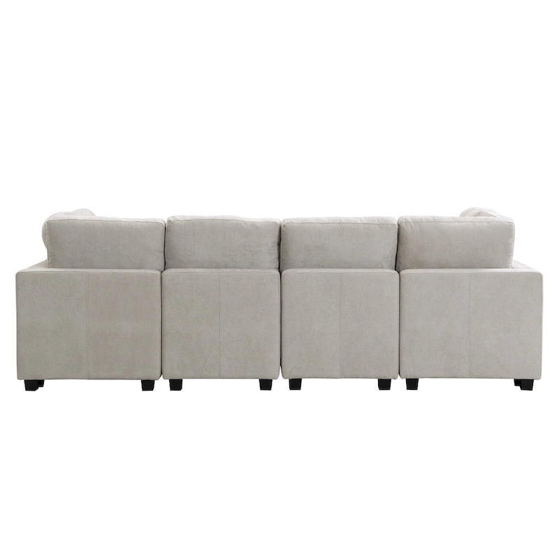 103 Sectional Sofa Couch Sofa Bed U-shaped Sofa with Two Movable Ottoman and Three USB Ports for Living Room, Beige