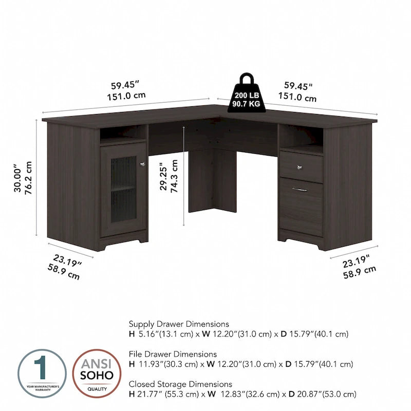 Cabot 60W L Shaped Computer Desk with Storage by Bush Furniture