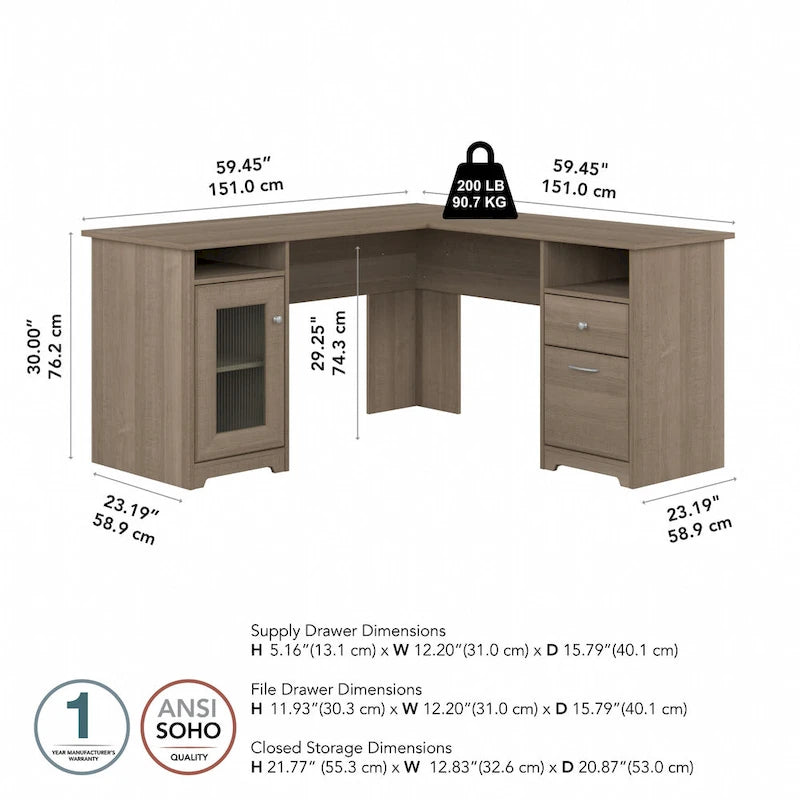 Cabot 60W L Shaped Computer Desk with Storage by Bush Furniture