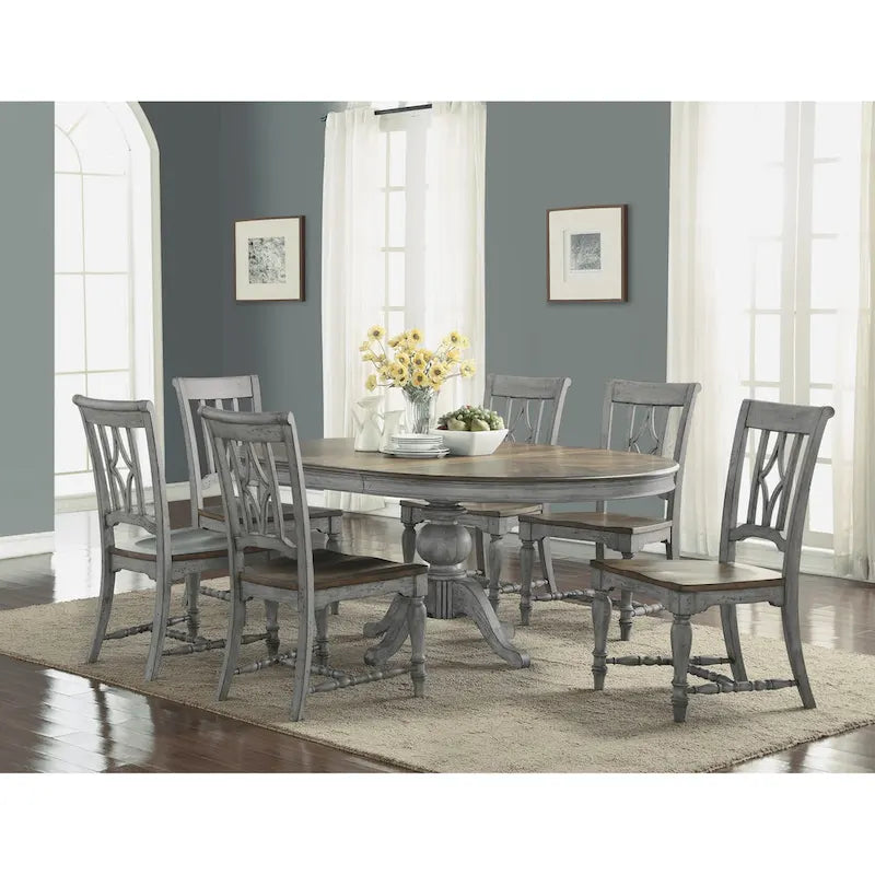 Plymouth Gray Wood Pedestal Dining Table - 72 x 30 x 54