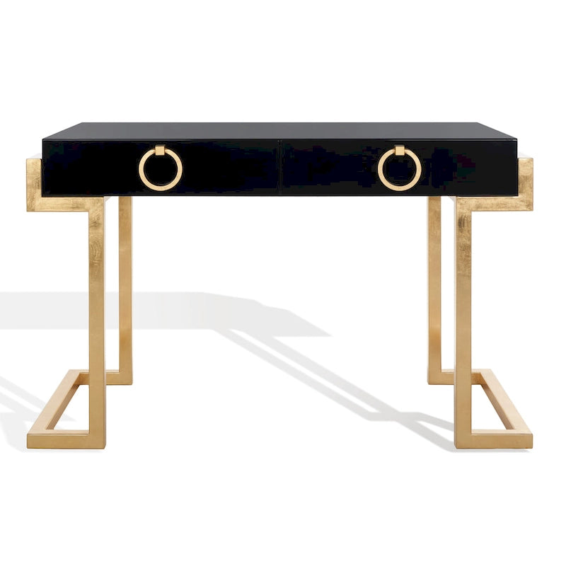 SAFAVIEH Couture Quyen Gold Leaf Black Lacquer 2-Drawer Storage Desk