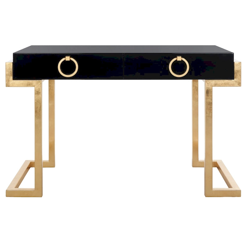SAFAVIEH Couture Quyen Gold Leaf Black Lacquer 2-Drawer Storage Desk