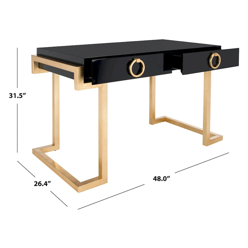 SAFAVIEH Couture Quyen Gold Leaf Black Lacquer 2-Drawer Storage Desk