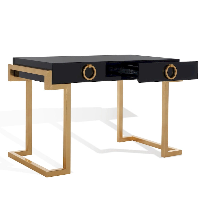 SAFAVIEH Couture Quyen Gold Leaf Black Lacquer 2-Drawer Storage Desk