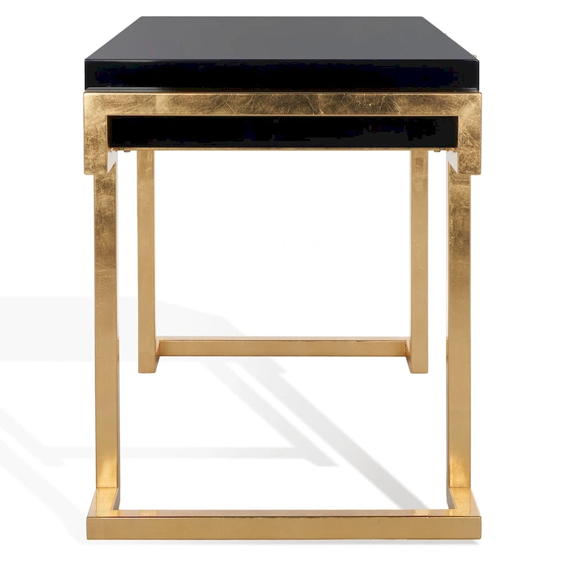 SAFAVIEH Couture Quyen Gold Leaf Black Lacquer 2-Drawer Storage Desk