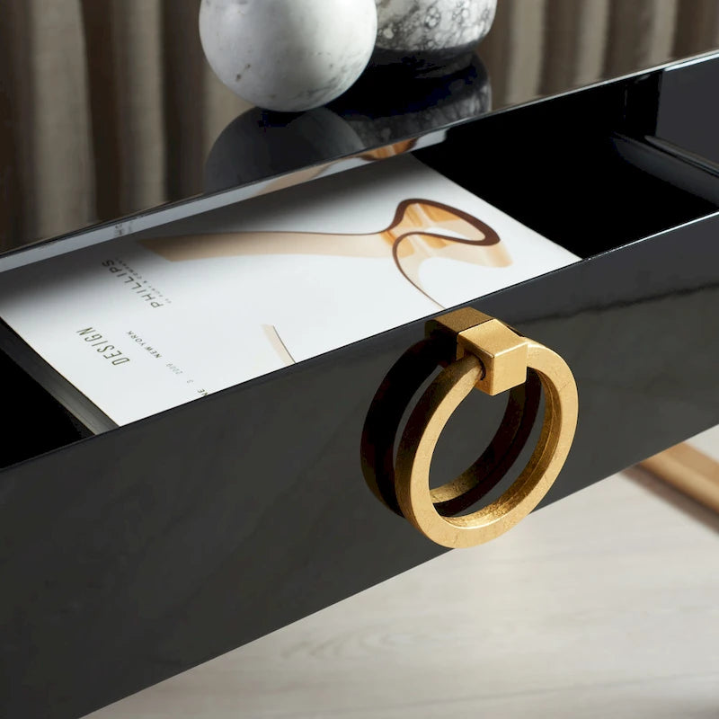 SAFAVIEH Couture Quyen Gold Leaf Black Lacquer 2-Drawer Storage Desk