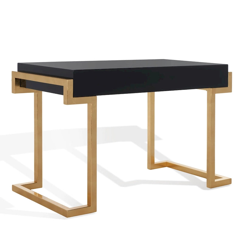 SAFAVIEH Couture Quyen Gold Leaf Black Lacquer 2-Drawer Storage Desk