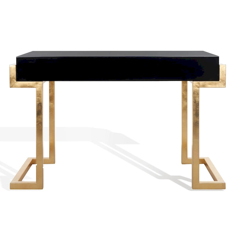 SAFAVIEH Couture Quyen Gold Leaf Black Lacquer 2-Drawer Storage Desk