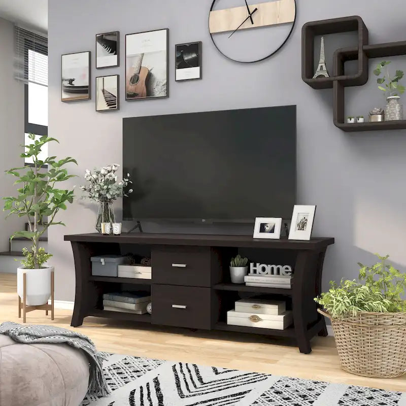 Consolle TV contemporanea a 2 cassetti Lynarra con ripiani aperti di Furniture of America
