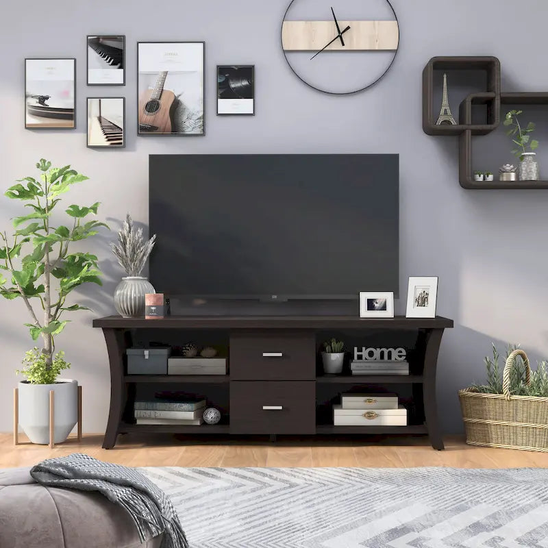 Consolle TV contemporanea a 2 cassetti Lynarra con ripiani aperti di Furniture of America