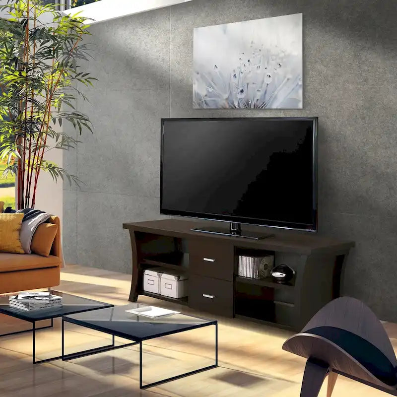 Consolle TV contemporanea a 2 cassetti Lynarra con ripiani aperti di Furniture of America