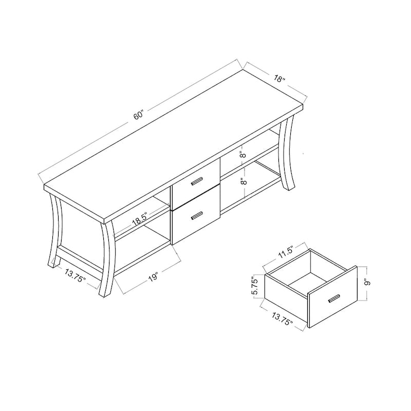 Consolle TV contemporanea a 2 cassetti Lynarra con ripiani aperti di Furniture of America
