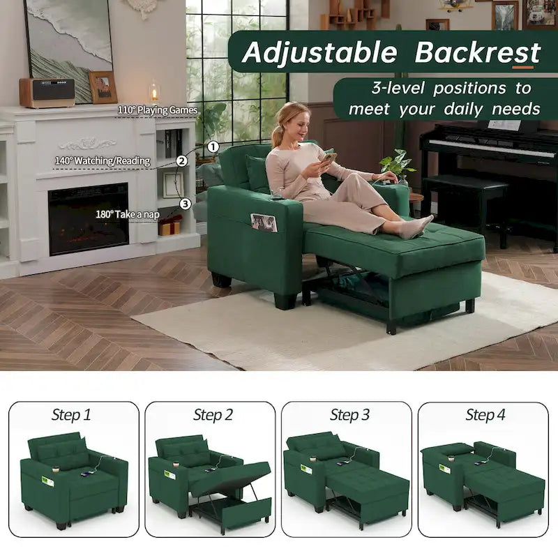 Futon Chair Bed Convertible Chair 3-in-1 Pull Out Sleeper Chair Beds for Living Room
