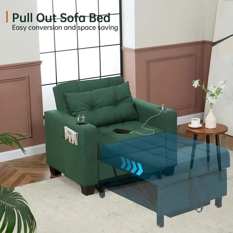 Futon Chair Bed Convertible Chair 3-in-1 Pull Out Sleeper Chair Beds for Living Room