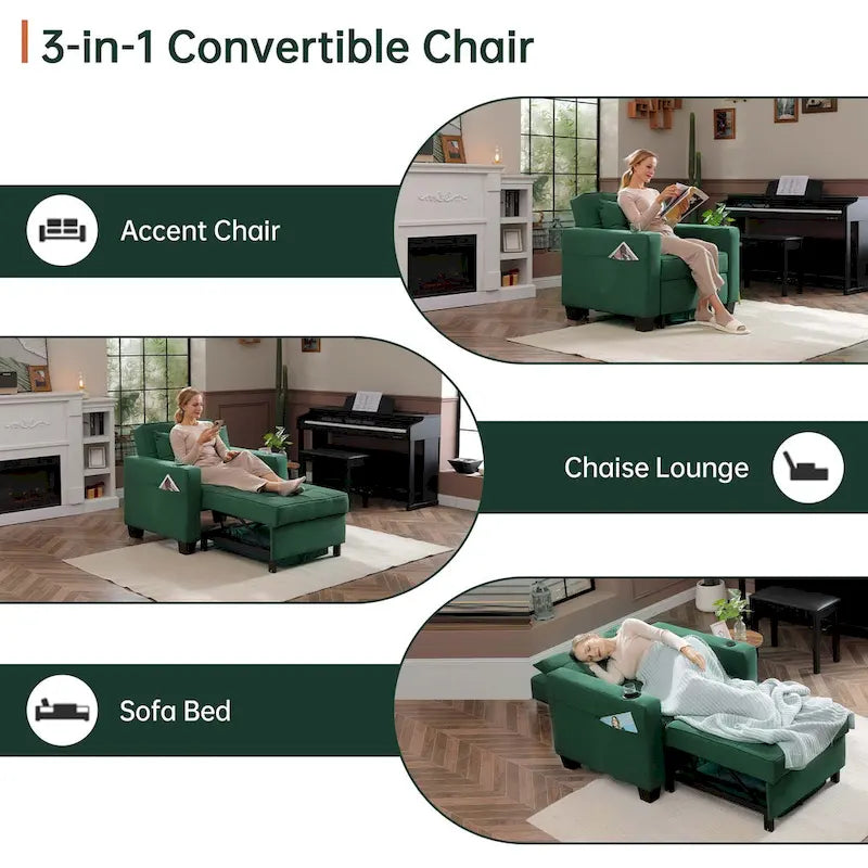 Futon Chair Bed Convertible Chair 3-in-1 Pull Out Sleeper Chair Beds for Living Room