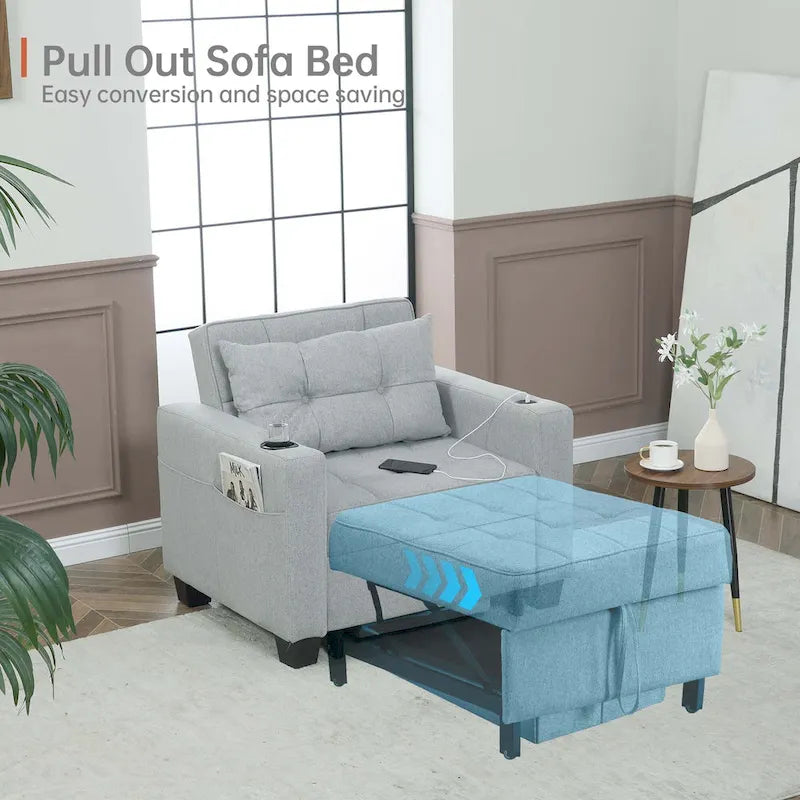 Futon Chair Bed Convertible Chair 3-in-1 Pull Out Sleeper Chair Beds for Living Room