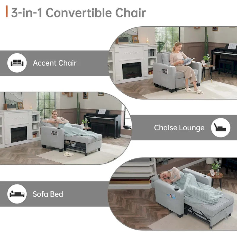 Futon Chair Bed Convertible Chair 3-in-1 Pull Out Sleeper Chair Beds for Living Room
