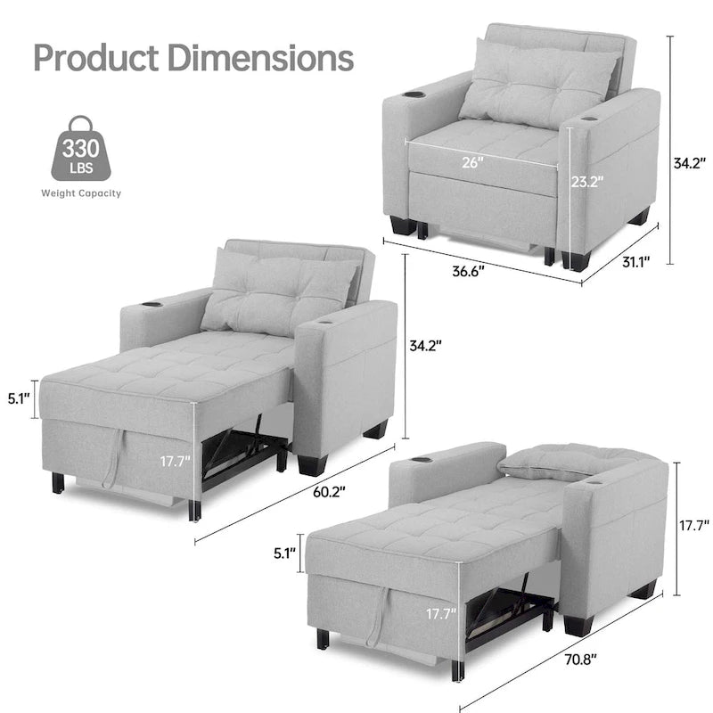 Futon Chair Bed Convertible Chair 3-in-1 Pull Out Sleeper Chair Beds for Living Room