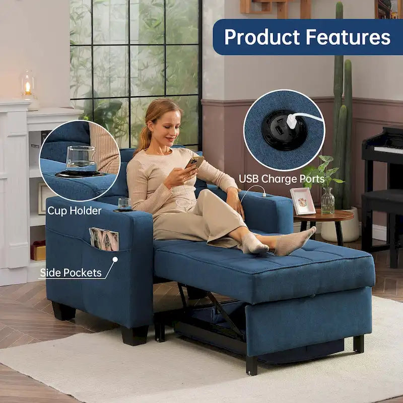 Futon Chair Bed Convertible Chair 3-in-1 Pull Out Sleeper Chair Beds for Living Room