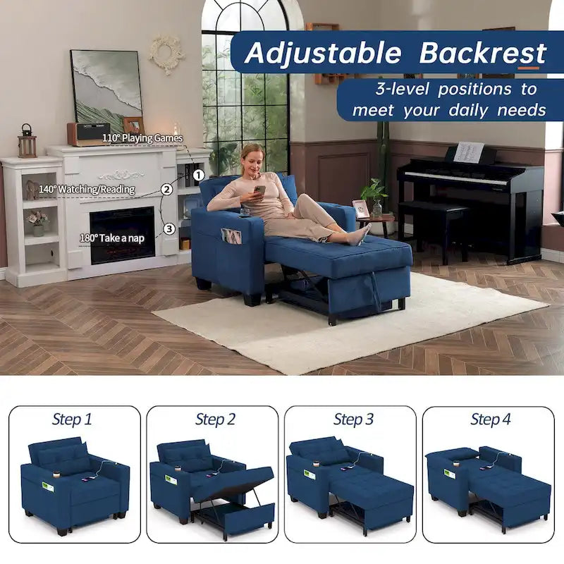 Futon Chair Bed Convertible Chair 3-in-1 Pull Out Sleeper Chair Beds for Living Room