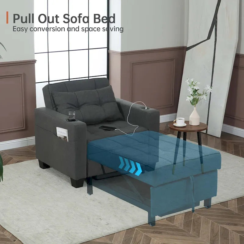 Futon Chair Bed Convertible Chair 3-in-1 Pull Out Sleeper Chair Beds for Living Room