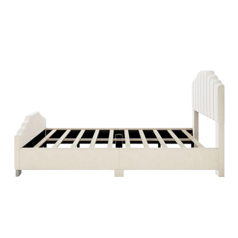 Modern King Size Upholstered Platform Bed with Quilted Headboard and Footboard, Wooden Frame, No Box Spring Needed