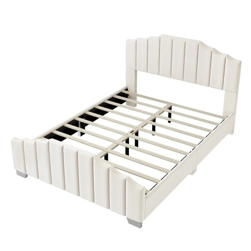 Modern King Size Upholstered Platform Bed with Quilted Headboard and Footboard, Wooden Frame, No Box Spring Needed