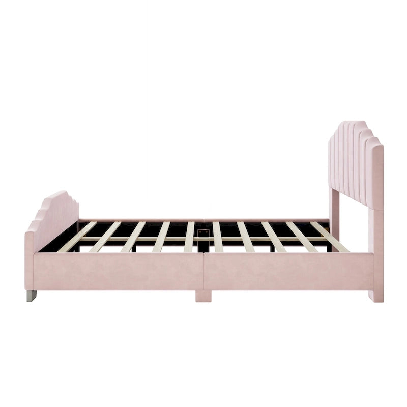 Modern King Size Upholstered Platform Bed with Quilted Headboard and Footboard, Wooden Frame, No Box Spring Needed