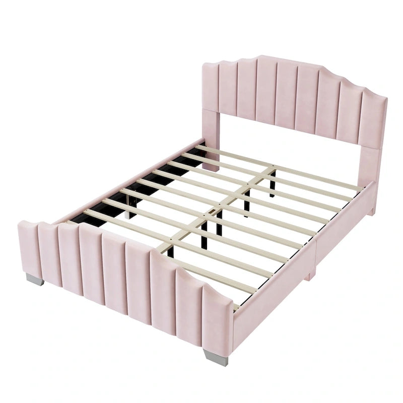 Modern King Size Upholstered Platform Bed with Quilted Headboard and Footboard, Wooden Frame, No Box Spring Needed