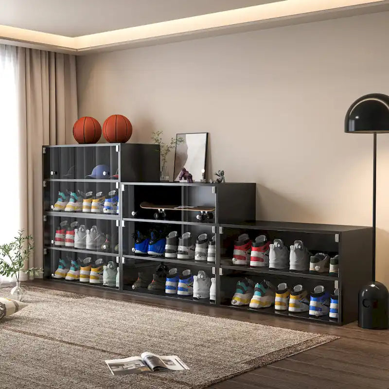 Scarpiera con ante in vetro e luce LED RGB per sneaker
