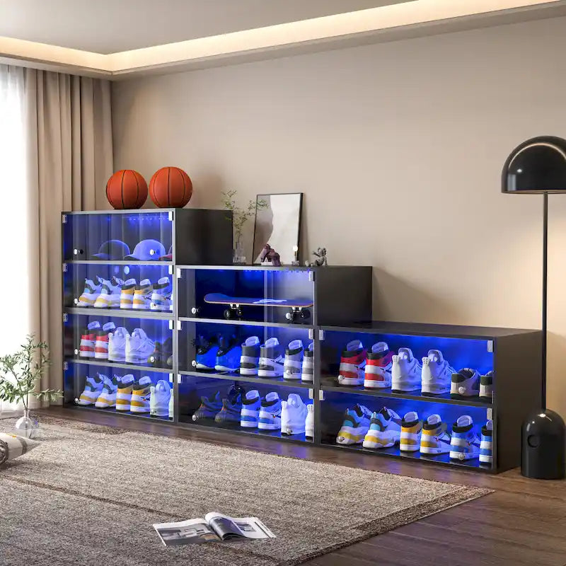 Scarpiera con ante in vetro e luce LED RGB per sneaker