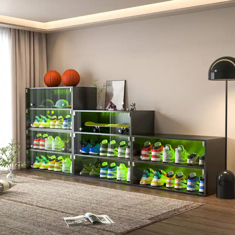 Scarpiera con ante in vetro e luce LED RGB per sneaker