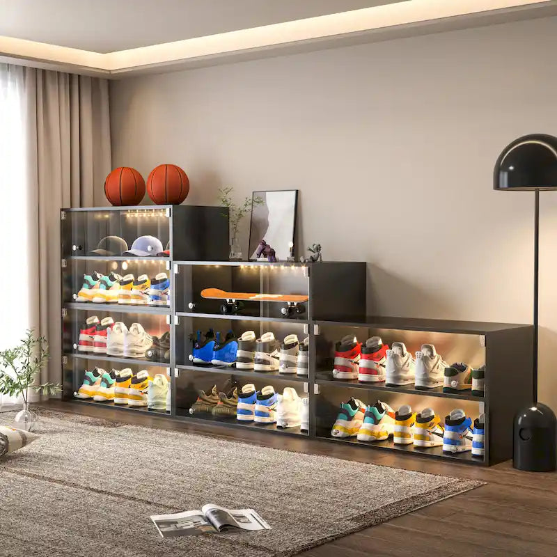Scarpiera con ante in vetro e luce LED RGB per sneaker