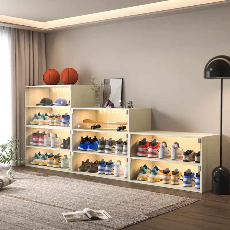 Scarpiera con ante in vetro e luce LED RGB per sneaker