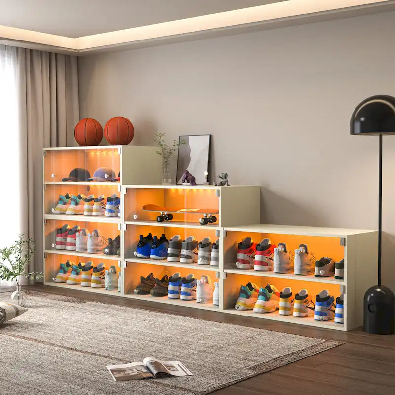 Scarpiera con ante in vetro e luce LED RGB per sneaker