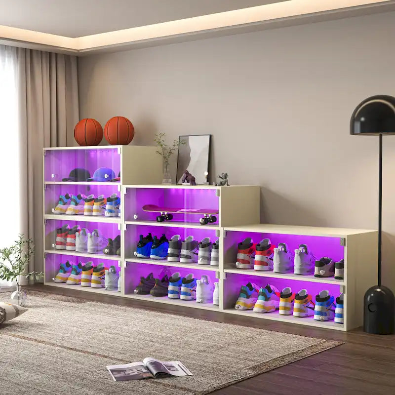 Scarpiera con ante in vetro e luce LED RGB per sneaker