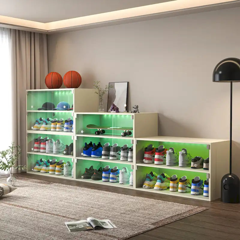 Scarpiera con ante in vetro e luce LED RGB per sneaker