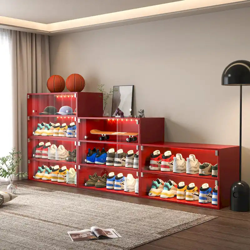 Scarpiera con ante in vetro e luce LED RGB per sneaker